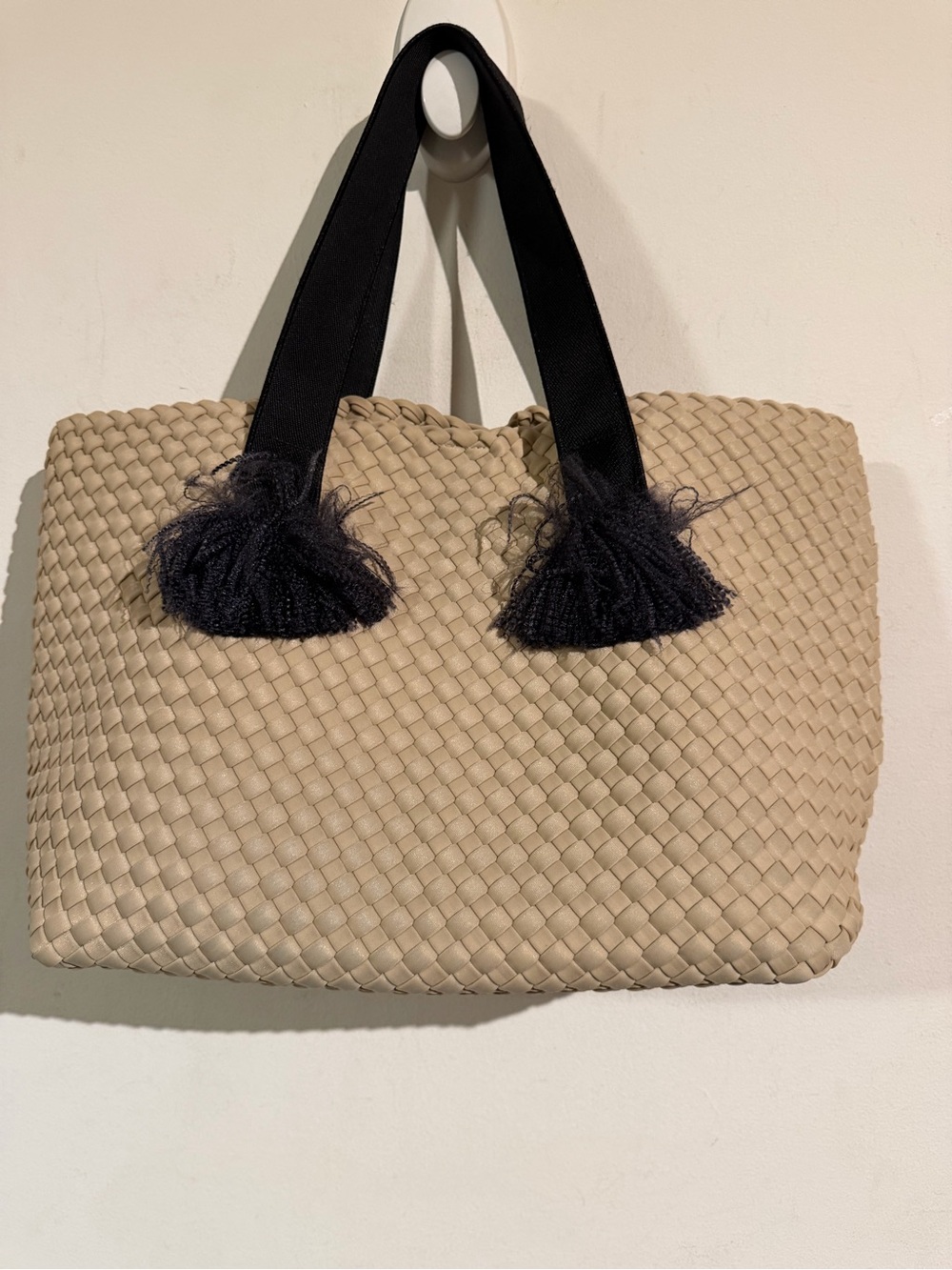 Naghedi Tulum woven Tote Bag with Black Strap and Tassels
